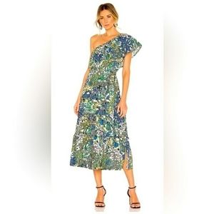 A.L.C Naomi Silk & Cotton Floral One Shoulder Ruffle Dress XL